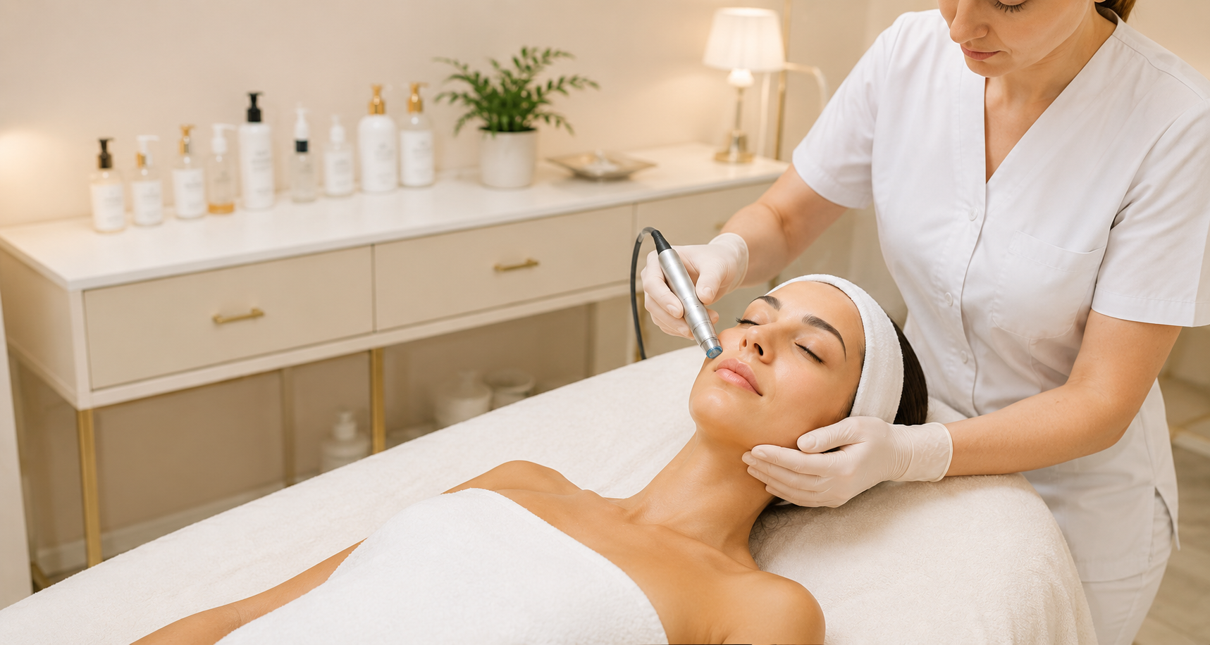Lumé Beauty Studio'da modern bir cihazla uygulanan profesyonel cilt bakımı